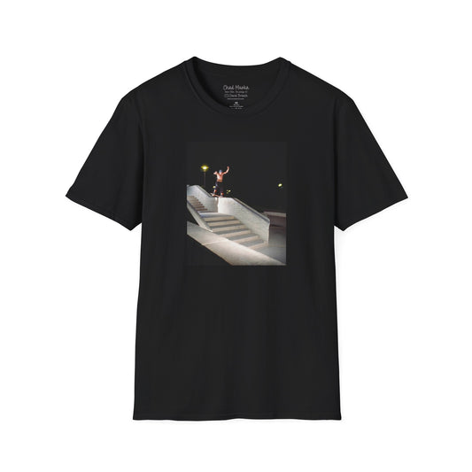 Chad Muska, nose slide on stairset ledge at night, The Wedge, Arizona, Y2K era — David Broach Photography skate t-shirt
