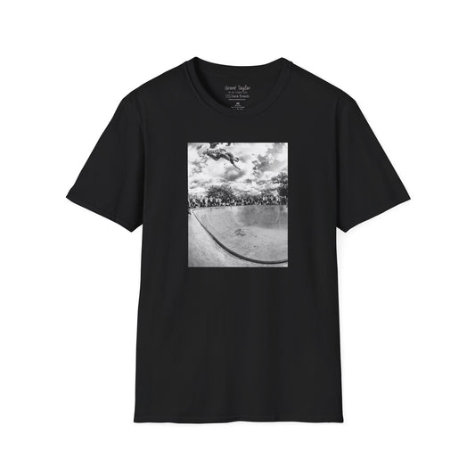 Grant Taylor, backside air over concrete bowl, London 2014 — David Broach Photography skate t-shirt