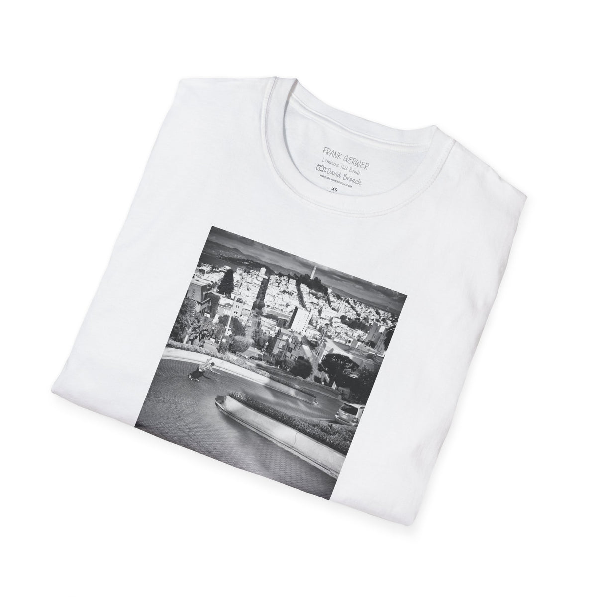 Frank Gerwer, bombing Lombard Street, San Francisco, March 2010, black and white — David Broach Photography skate t-shirt