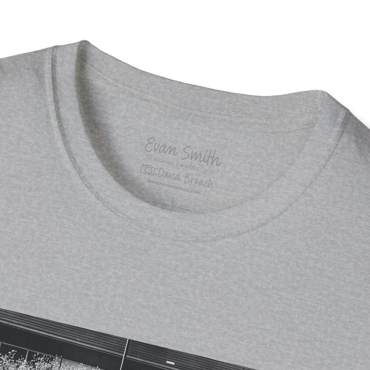 Evan Smith, kickflip wallride off glass building facade, Barcelona 2015, black and white — David Broach Photography skate t-shirt