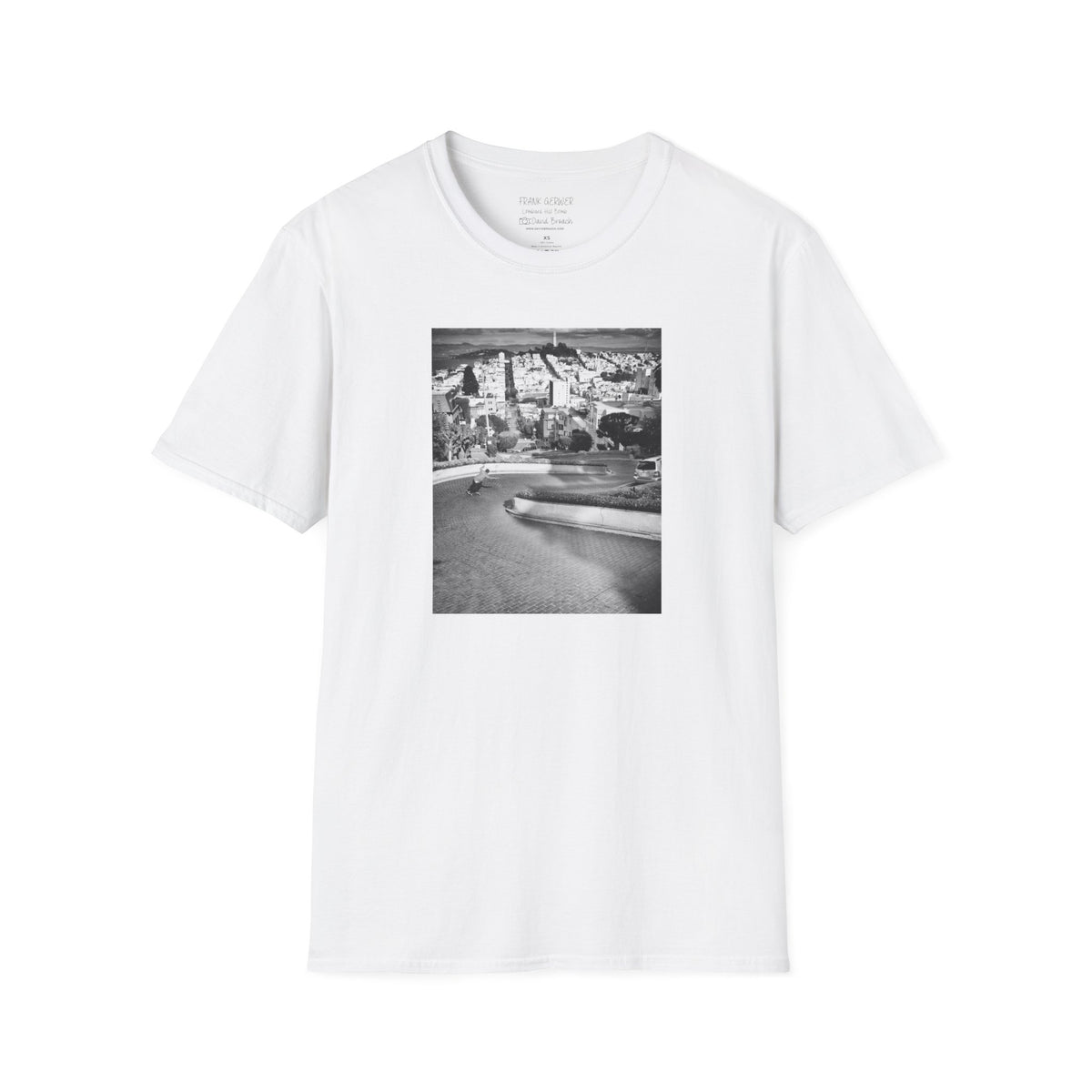 Frank Gerwer, bombing Lombard Street, San Francisco, March 2010, black and white — David Broach Photography skate t-shirt