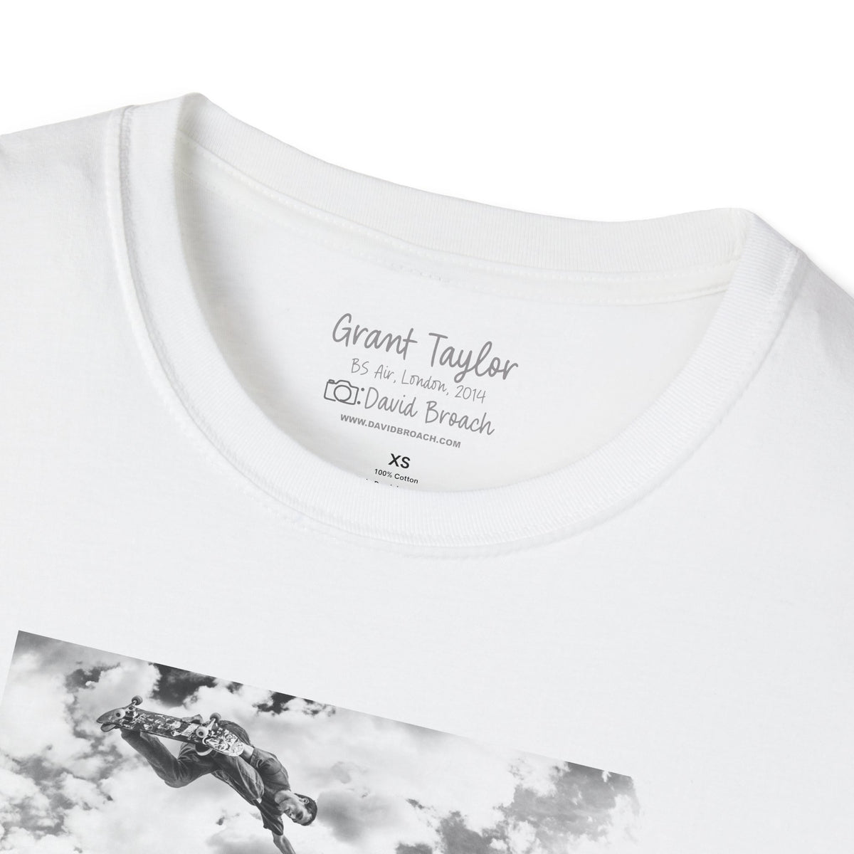 Grant Taylor, backside air over concrete bowl, London 2014 — David Broach Photography skate t-shirt
