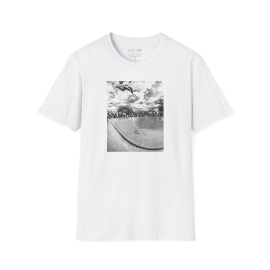 Grant Taylor, backside air over concrete bowl, London 2014 — David Broach Photography skate t-shirt