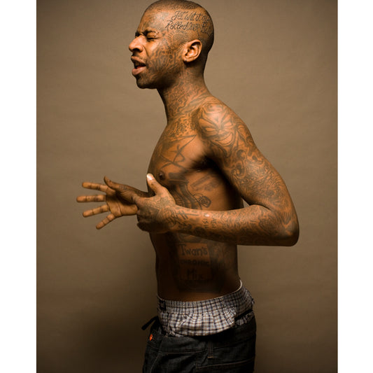 Antwuan Dixon, portrait with full-body tattoos, Thrasher Photo Issue Summer 2009 cover — fine art skate photography print by David Broach